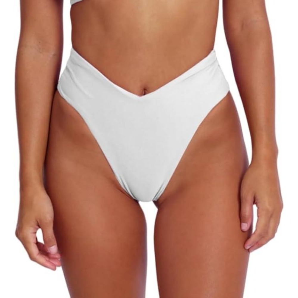 MSRP $25 geluboao Women's White L Bikini Bottom Sexy V Cut High Cut Swimsuit Hi